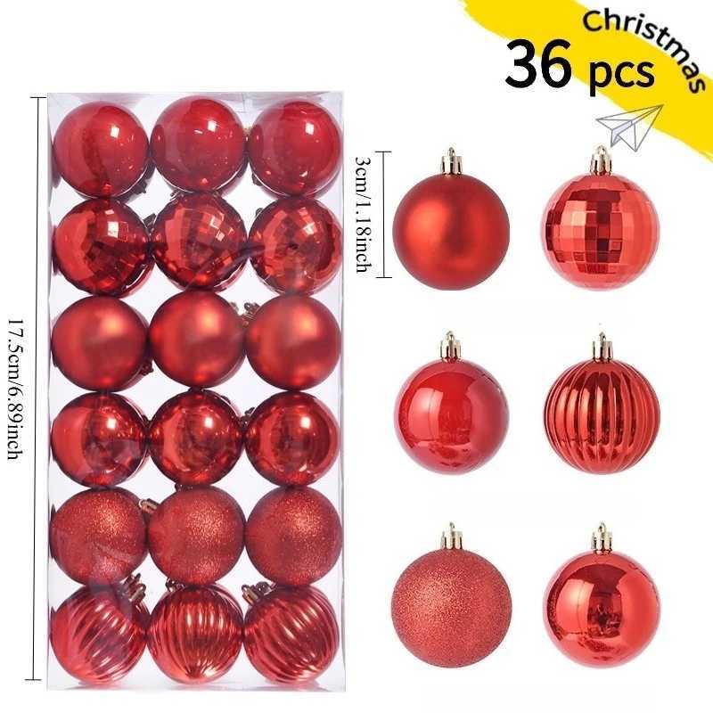 36pcs 3cm Christmas Balls Xmas Tree Hanging Pendent Plastic Red Gold Christmas Ball Ornaments Navidad 2025 Home Decor Kids Gift C251024