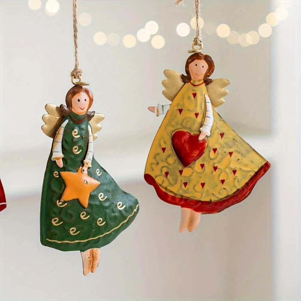Cartoon Angel Girl Christmas Decorations Multicolor Wrought Iron Hanging Pendants Handicraft Gift Drop Ornaments Party Supplies C251024