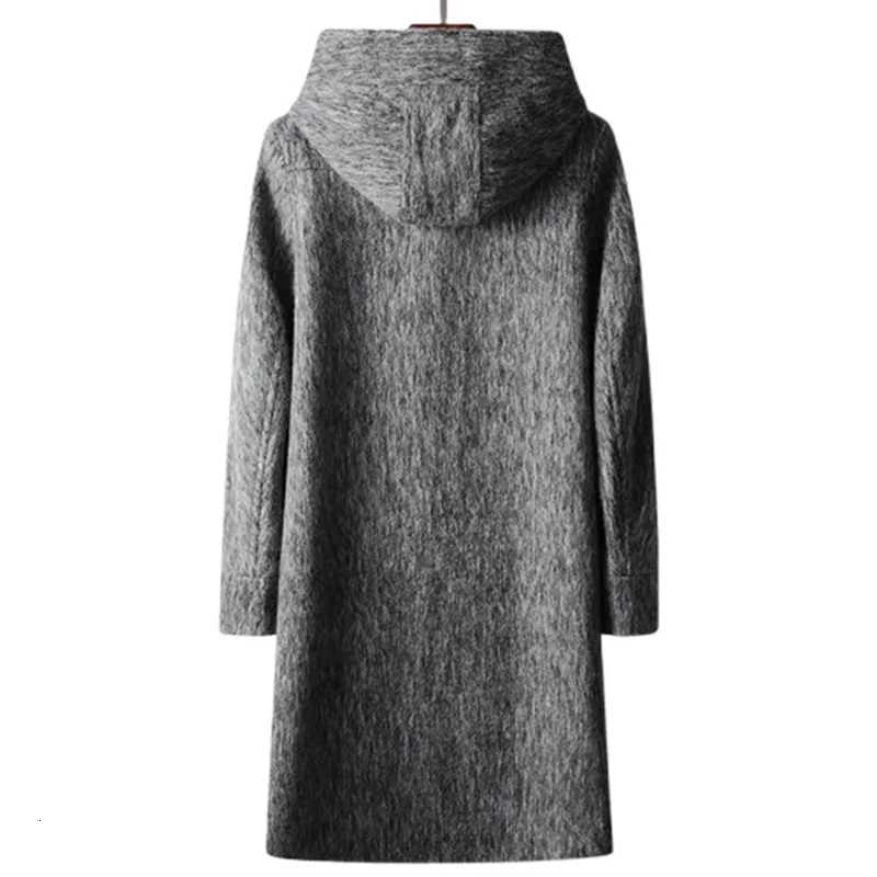 High Quality Woolen Coats Men Autumn Winter Long Hooded Wool Trench Coats Male Thick Warm Solid Business Casual Outwear Coat ManT251025