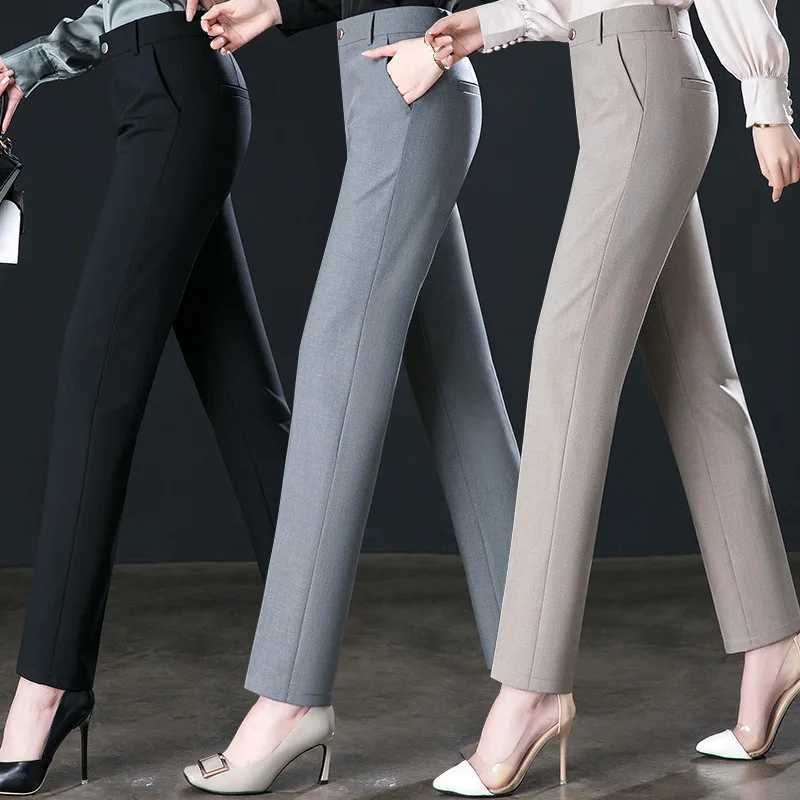 New Autumn Fashion Trousers Womens High Waisted Straight Suit Pants Loose Dress Pants Black Beige Grey Slacks Women PantalonesT251025