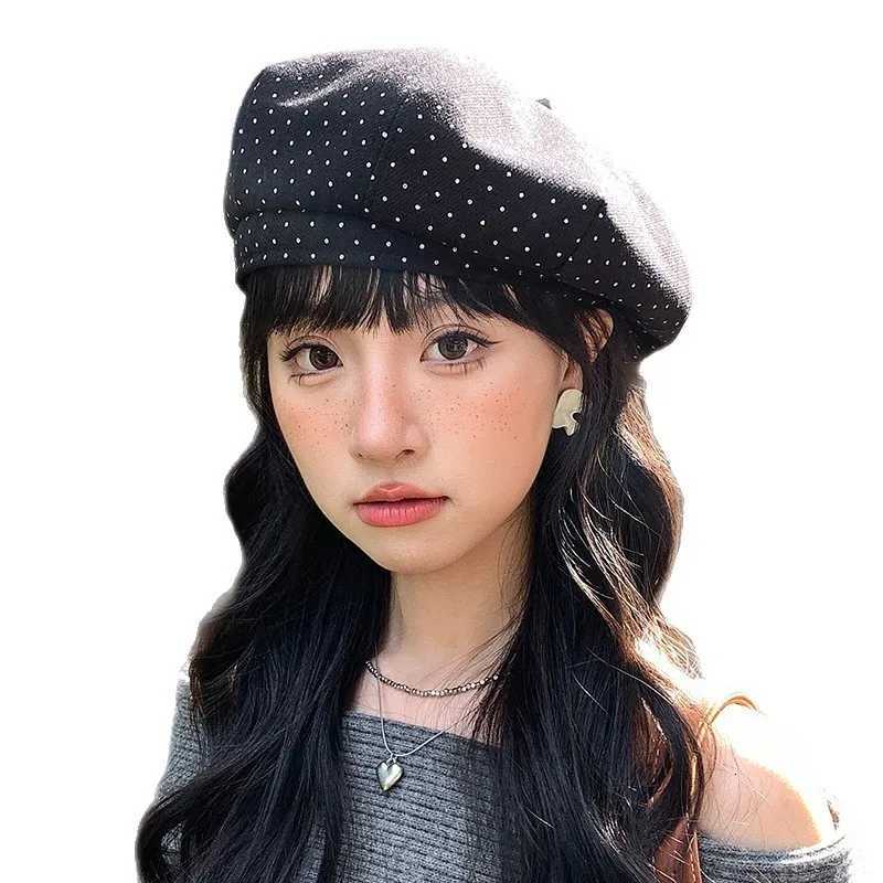 Autumn Winter Polka Dot Bed Beret Fashionable Versatile Small Round Dot Cute Octagonal Hat Girls Early Pumpkin Hat 4m897 Y251025