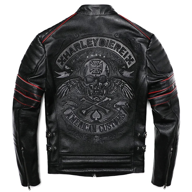 Embroidery Skull Fashion Genuine Leather Jacket Mens Natural Cowhide Motorcycle Jacket Slim Moto Coat Size S6XL 251024