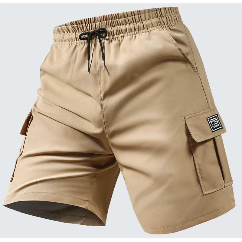 Mens Summer Utility Shorts Versatile Casual Wear with MultiPockets Elastic Waist for Hiking Daily Use CargoShortsXJ251025