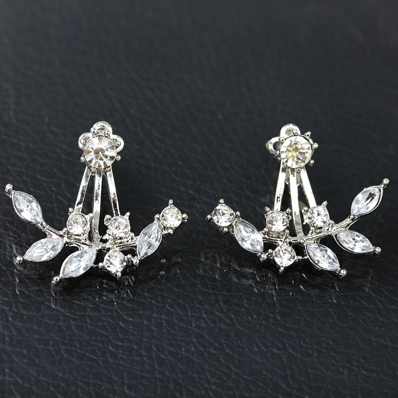 Korean fashion Women's Accessories Crystal Leaf with Inlaid Dias Branch Hanging Zircon Earrings
