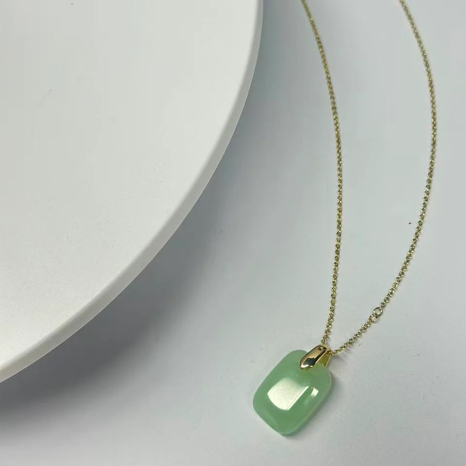 Chinese imitation Hetian jade copper coin nothing pendant retro temperament simple and versatile highend steel necklace 251023