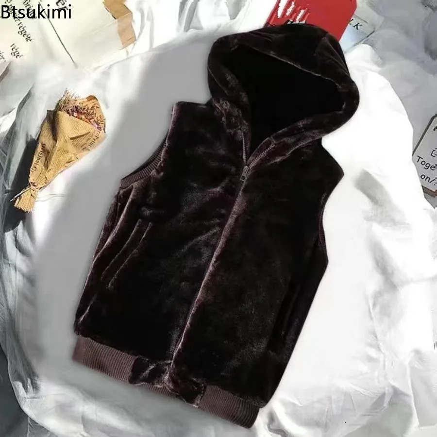 Mens Fake Fur Thicken Warm Vest Trend Solid Stand Collar Sleeveless Couple Jacket Autumn Winter Plush Zipper Waistcoat Male 251020