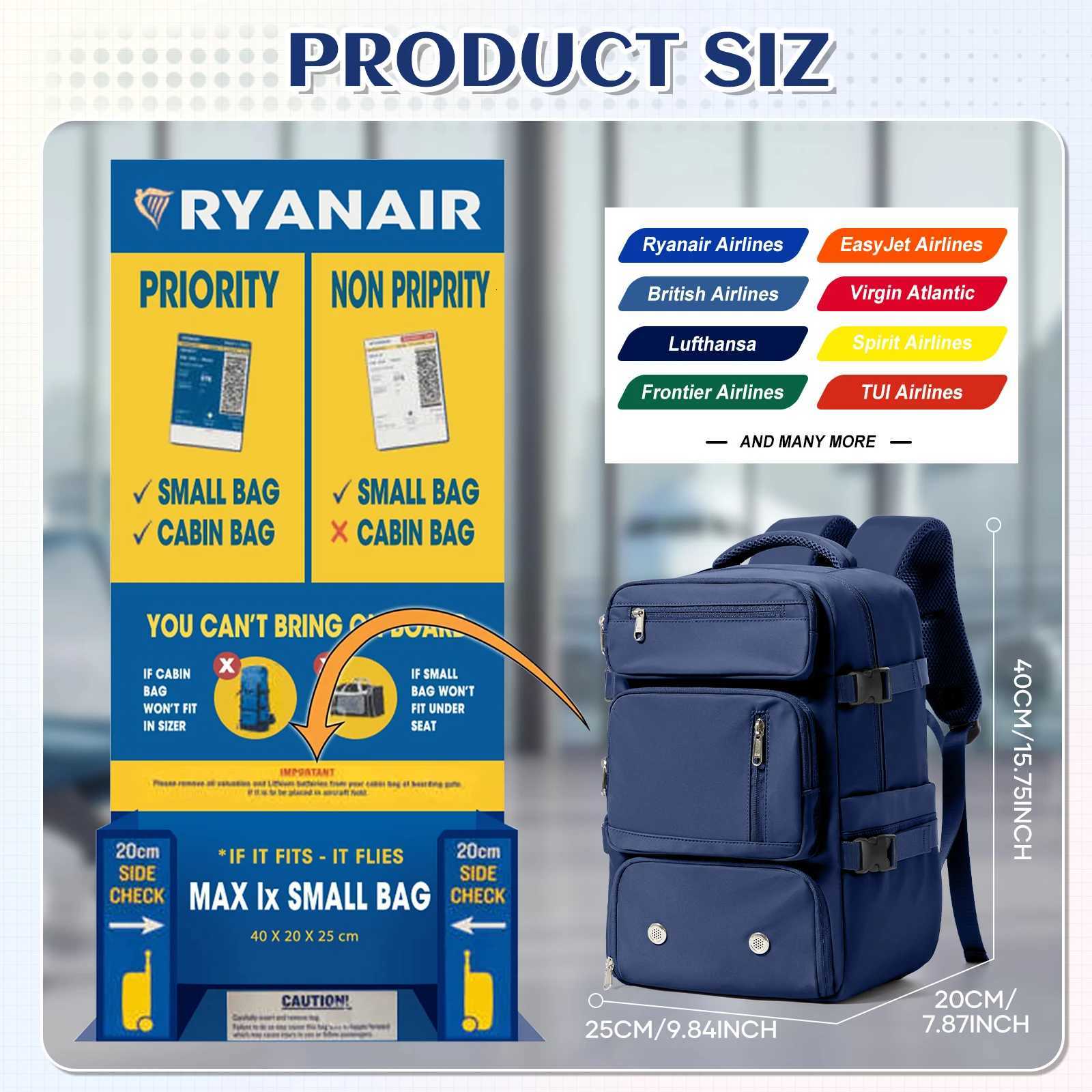Travel Backpack Airplane Cabin Bag Ryanair Backpack 40x20x25 Luggage Laptop Bag AntiTheft Men Womens Bag for Sports Trekking W251025