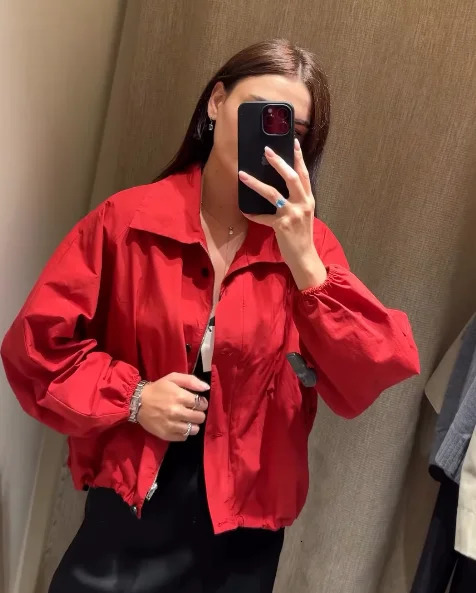 Casual Red Short Jacket Women Loose Turndown Collar Singlebreasted Long Sleeve Coats Female 2025 Autumn Fashion Lady Outwears 251015