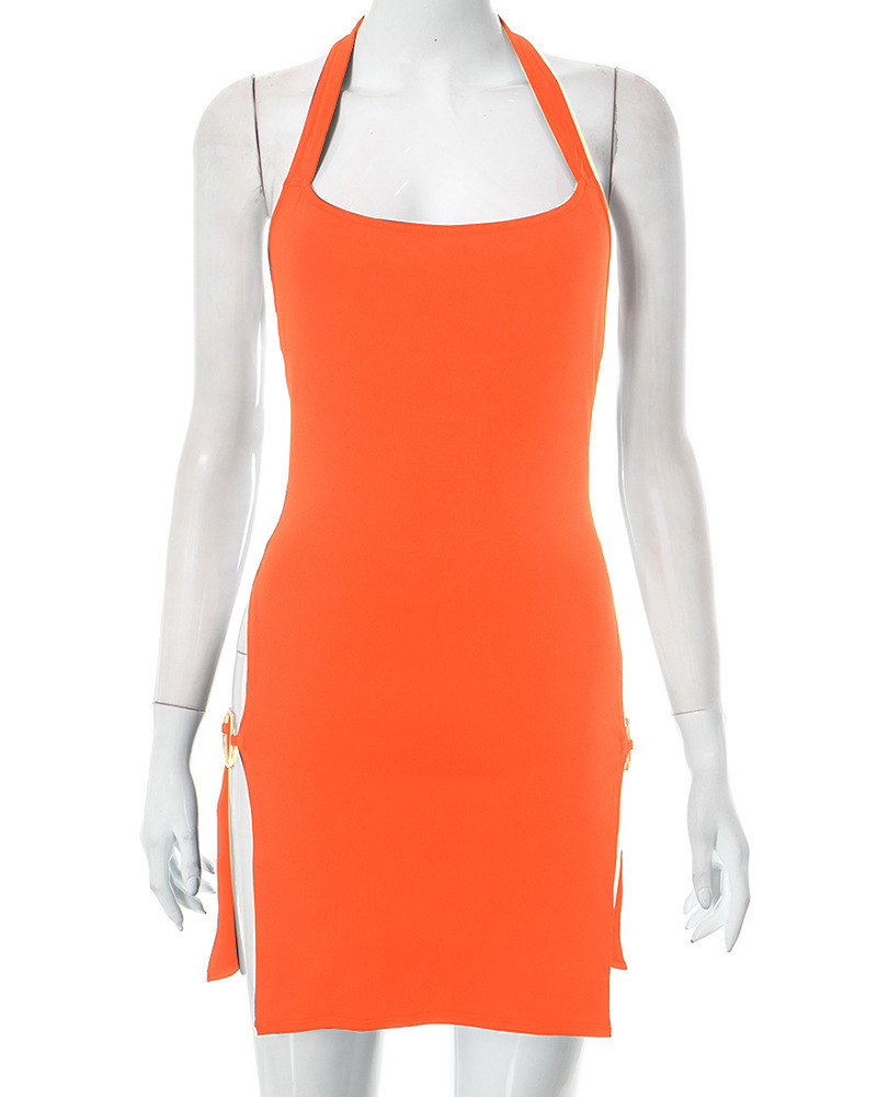 Designer's European and American style 2025 summer new solid color backless hollow suspender sexy spicy girl tight fitting dress