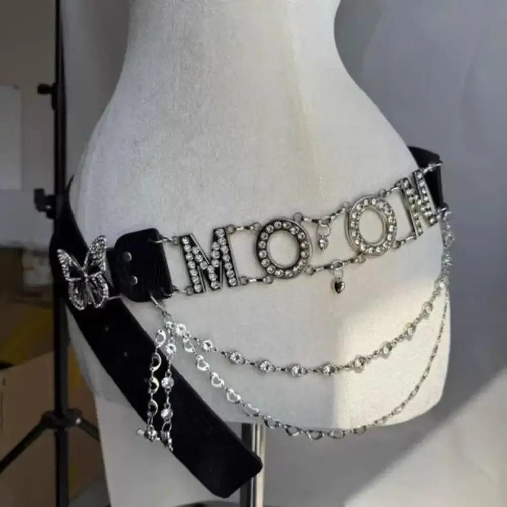 Y2k PU Waist Chain tie Letter Rhinestone Butterfly Belt Clothing Accessories Fashion Sexy Belts Trendy Waist Strap 251024