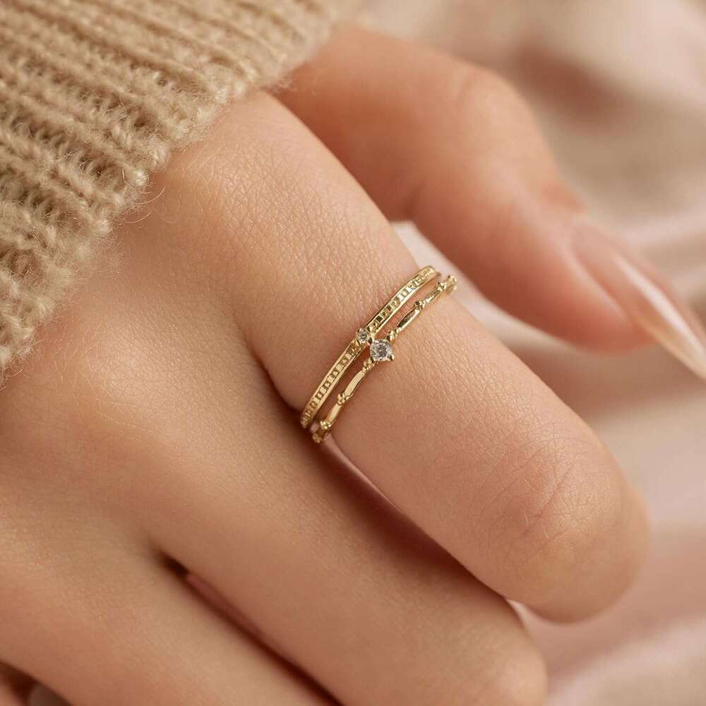 2 Layered Crown Rings for Women Sterling Sier 14K Gold Plated Dainty Stackable Cubic Zirconia Ring Engagement Eternity Wedding Band Jewelry Birthday C