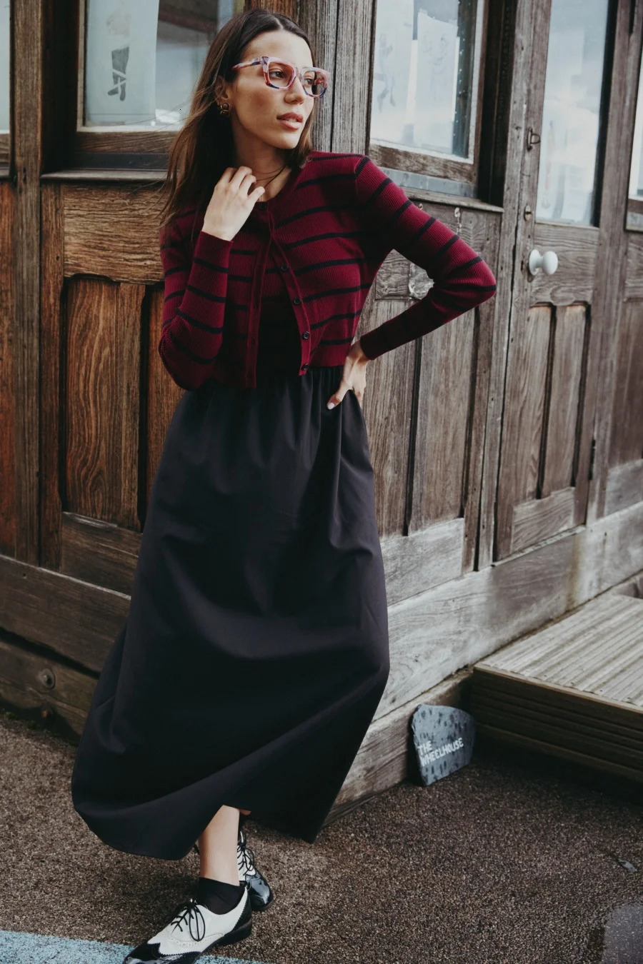 AS AW25 stripe knitting cardigan sleeveless patch dress maxi matching set for woman clothing 251023