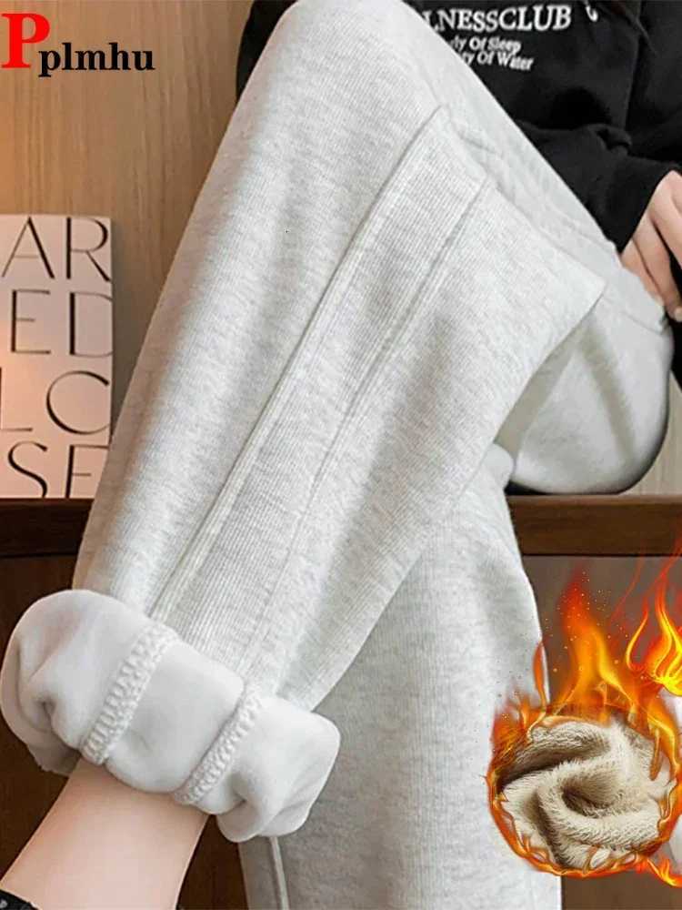 Plush Velvet Lined Jogger Pants Fall Winter Laceup High Waist SweatpantsCasual Baggy Harem Spodnie Korea New Women PantalonesT251025