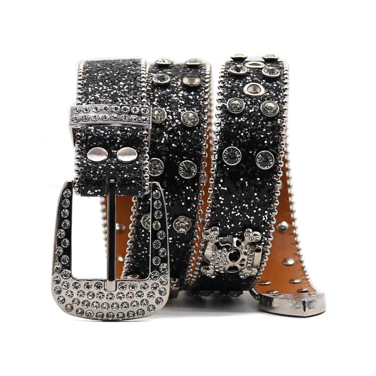Womens Sequin Punk Metal Buckle Belt Y2k Bling Skull Rhinestone Belt Fashion Waistband Jeans Pants Decor Belt 251024
