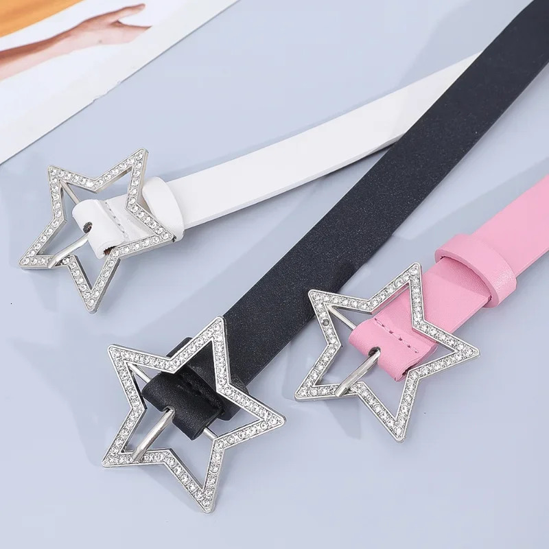 Y2K Belts for Women Spice Girls Pink Black White Belt Denim Star PU Leather Rhinestones Belt Ins Sweet Cool Corset Jeans Belts 251024