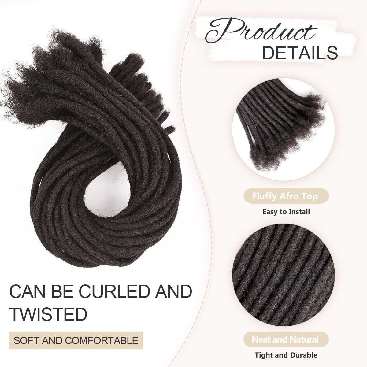 Handmade Dreadlock Braid Hair 10 Strands Real Human Hair 06cm Thickness 4-18 Inch Soft Dreadlocks Can Be Dyed Bleached for Men Women