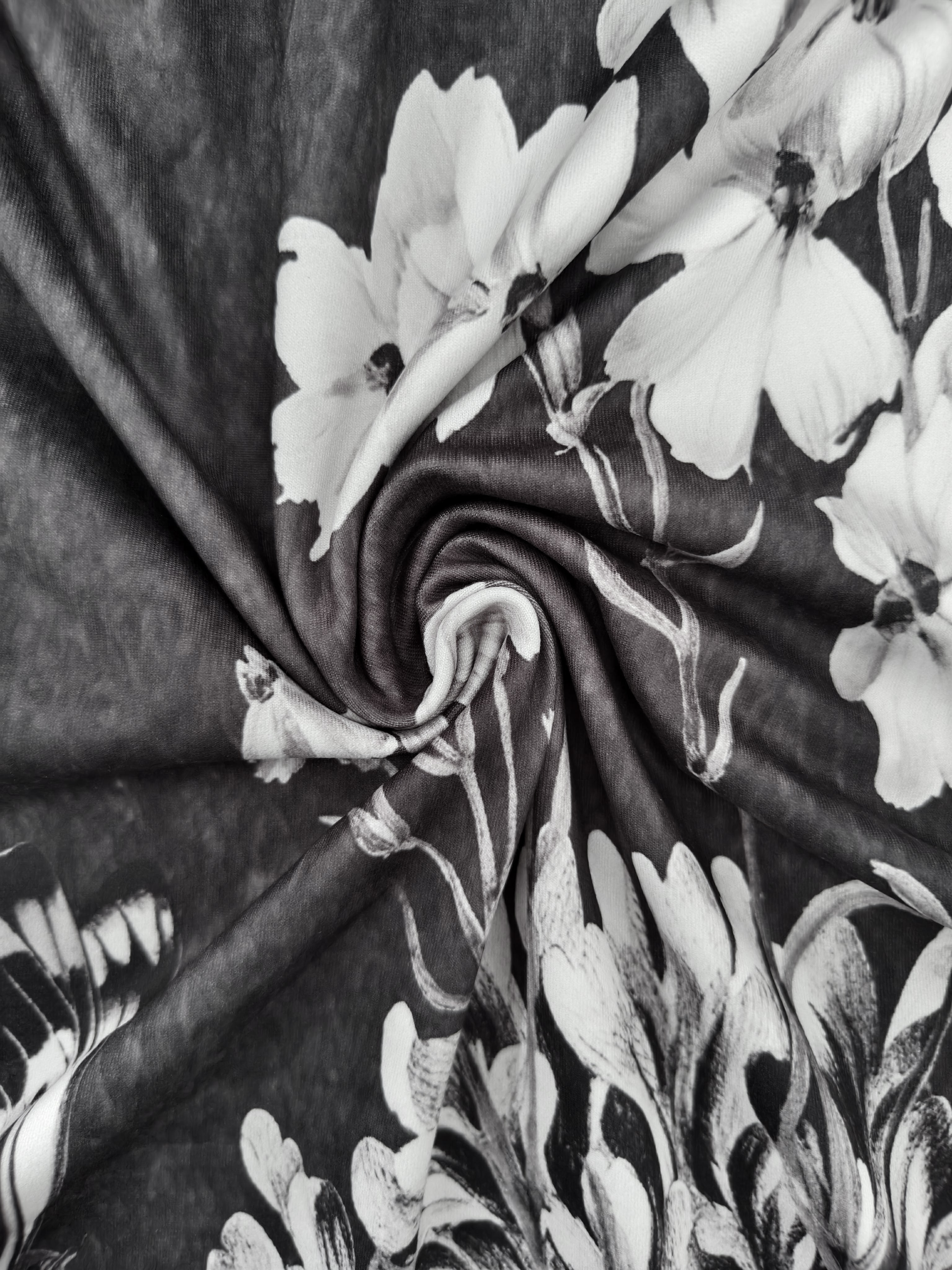 Autumn Winter New Women's Fashion Office Mom Style Floral Printed Long Sleeve Midi Dress, Milk Silk Black Gray Dress, S-XXL--CF56281