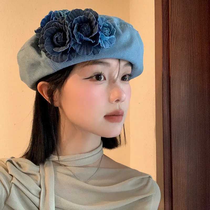 e wer Denim Beret Hats for Wen Fashion Solid Color Octagonal Cs Korean Girl Artist Painter Cs Y251025