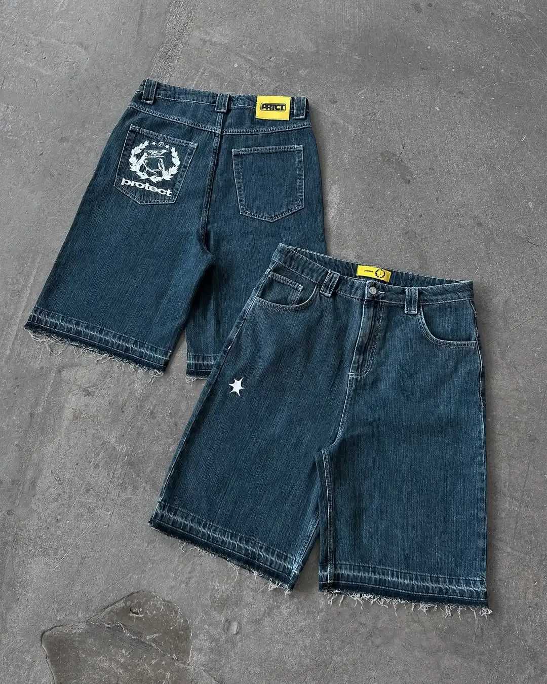 Mens Urban Street Washed Denim Shorts Straight Loose Fit Distressed Mid Length Casual Summer Stretch Comfort Vintage JeansXJ251025