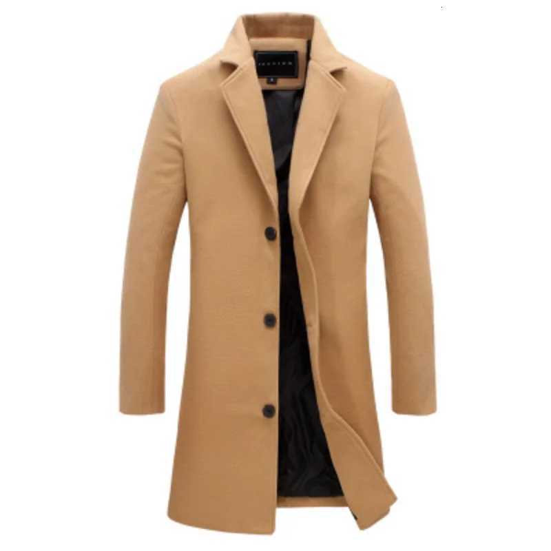 Fashionable Trendy Jacket Handsome Midlength Wool Coat Mens Windbreaker Slim Versatile Gray Party SuitT251025
