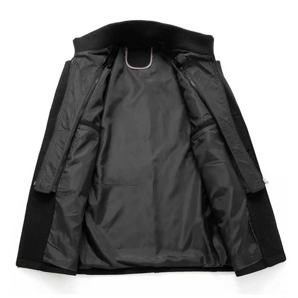 Autumn and Winter Men Woolen Coat Double Stand Collar Long Sleeve SingleBreasted Jacket with Pockets Midlength Outwear 2024T251025