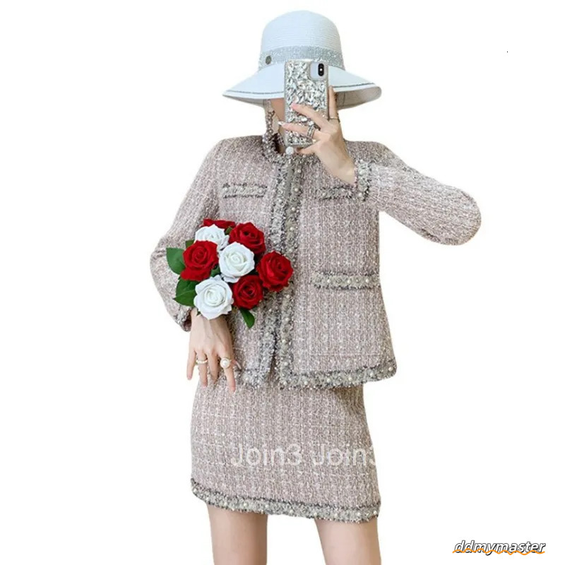 Elegant Tweed Set: Women's Woolen Coat Skirt Two-Piece Outfit For Autumn And Winter Ddmymaster