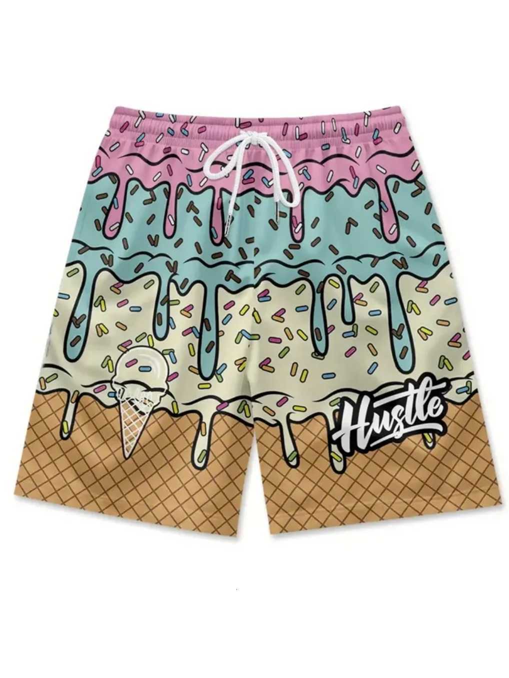 Mens Casual Shorts With Ice Cream Pattern Stylish And Cute With Pockets And A DrawstringXJ251025