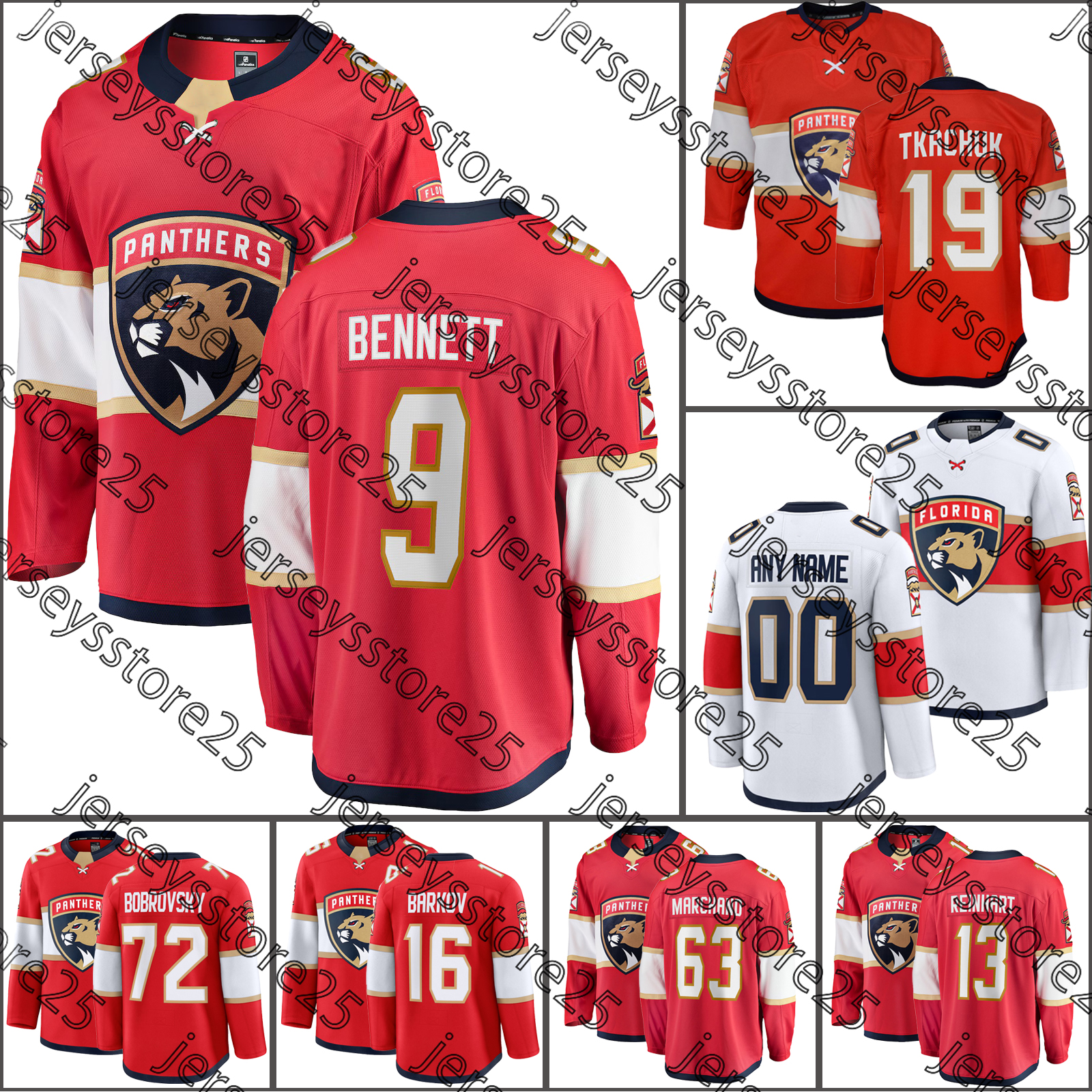 Brad Marchand hockey jersey Sergei Bobrovsky Matthew Tkachuk Sam Bennett Sam Reinhart Carter Verhaeghe Seth Jones Aaron Ekblad Gustav Forsling Pantherss jersey