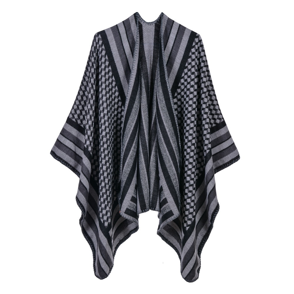 Imitation Cashmere Split Scarf Fashion Border Striped Oversized Womens Air Conditioning Shawl Cape