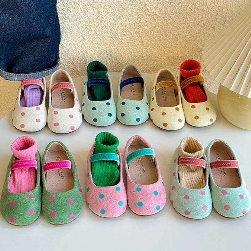 Flats Soft Sole Polka Dot Veet Mary Jane for Girls Kids Elastic Band Loafers Child Chic Spring Summer Casual Shoes ddmyshoesvip