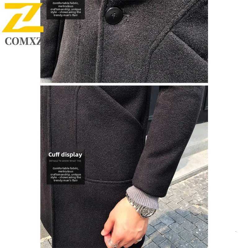COMXZ Winter New Wool Overcoat Men Longline Korean Style Slim Fit Trendy Cashmere Trench Coat Men Wool Blend Casual Coat 2025T251025