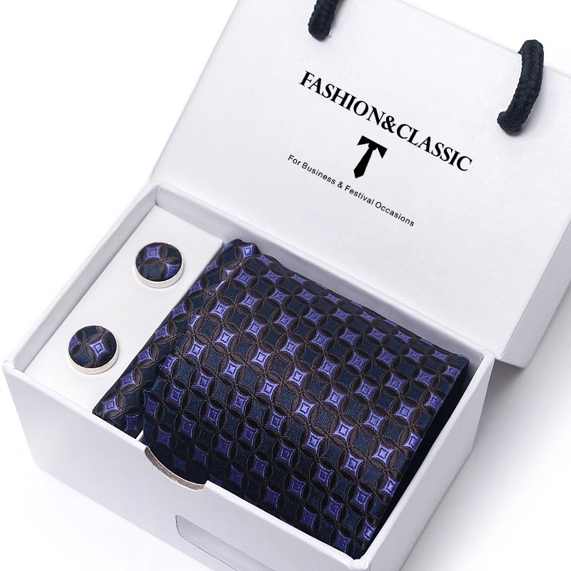 Holiday Gift Box 8 cm Red Stripe Mens Gravata Handkerchief Cufflinks Set For Men Suit Accessories Wedding Neckties 251023