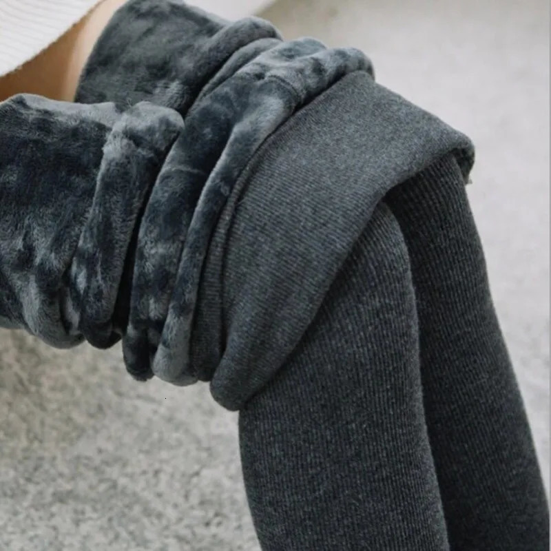 Winter Women Leggings Plus Velvet 350g Fleece Thicken High Waist Pantyhose Solid Vertical Striped Elastic Warm Tights 251018
