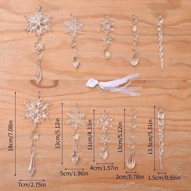 510Pcs Acrylic Snowflake Simulation Ice Pendants Xmas Tree Hanging Ornament 2024 Christmas Home Decorations New Year Gift 2025 C251024