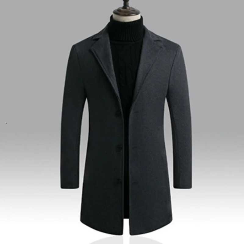 Fashionable Trendy Jacket Handsome Midlength Wool Coat Mens Windbreaker Slim Versatile Gray Party SuitT251025
