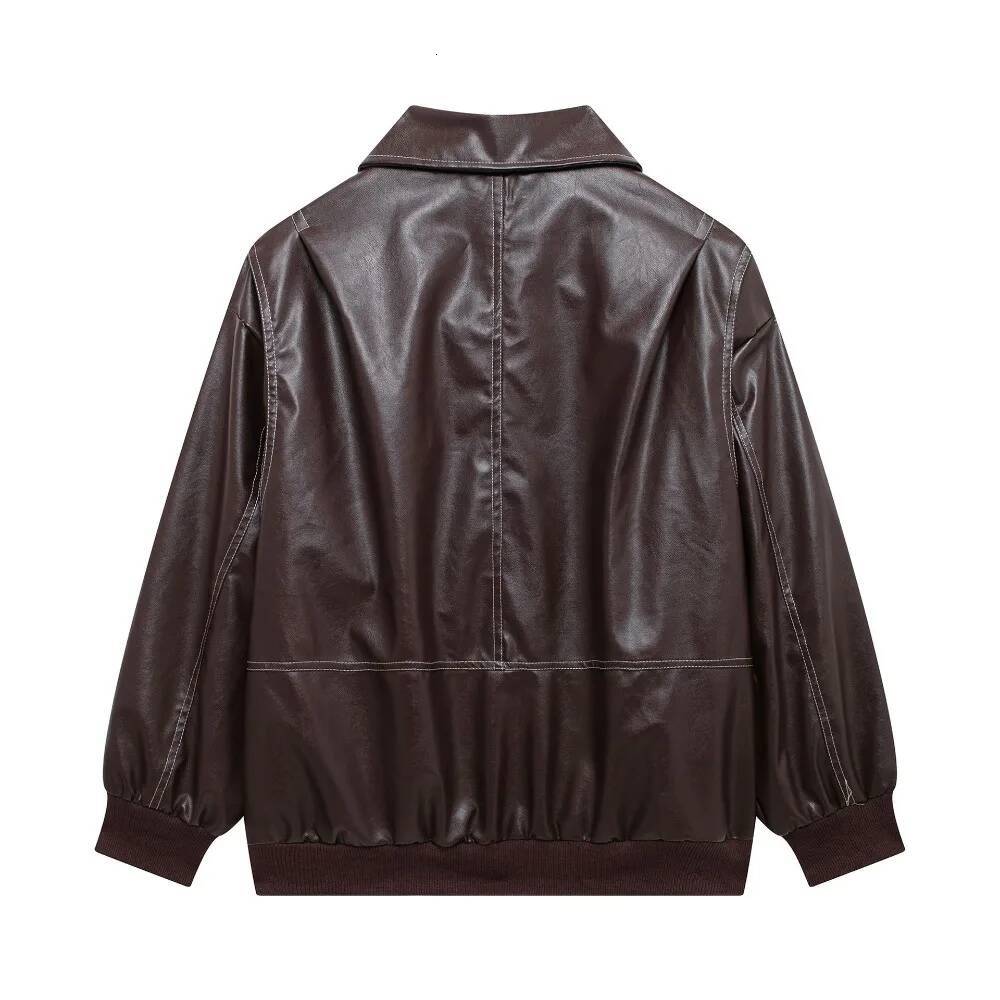 2025 Autumn New Style Retro Collar Leather Coat Jacket dongdumaoyi