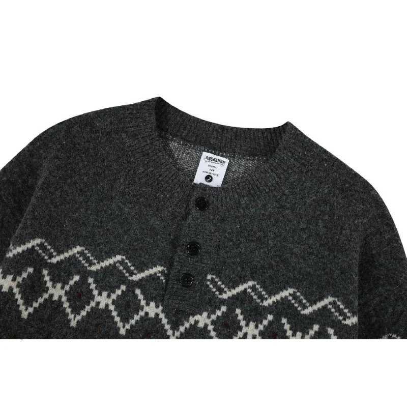 Mens Gray Fair Isle Knit Sweater 2025 Autumn New Warm Thermal ButtonDown Casual OuterwearT251025