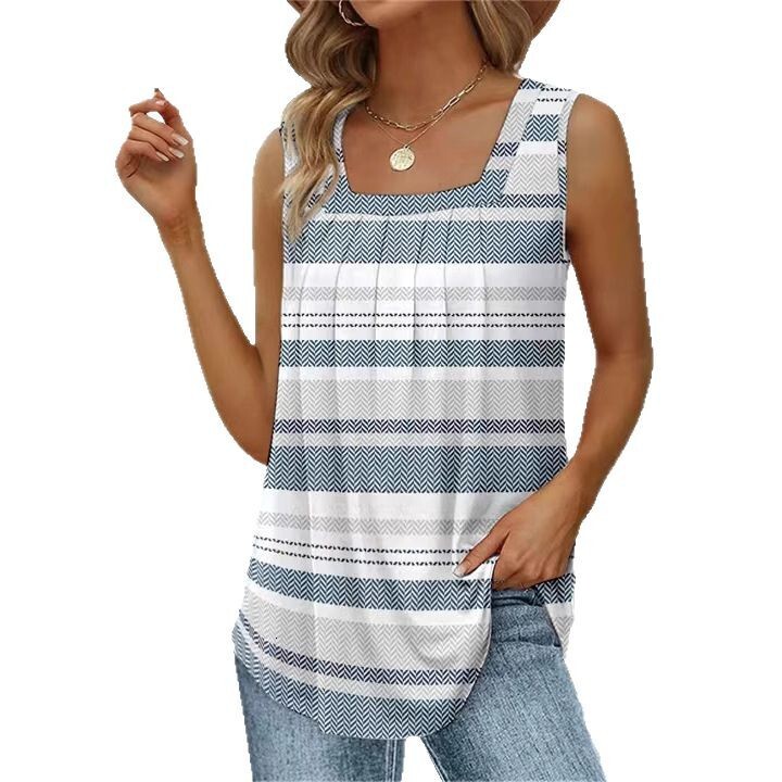 2025 New Summer Sleeveless Square Neck Printed Tank Top T-Shirt for Women