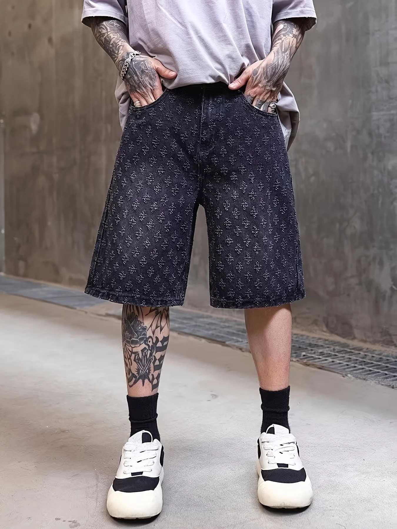 High Street Trendy Ripped Denim Shorts for Men Plus Size American Style Loose StraightLeg Washed Denim Shorts for SummerXJ251025