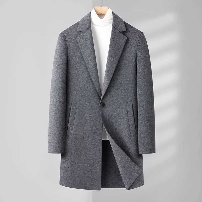 Mens HighQuality Autumn Winter Fashion AllinOne DoubleSided Woolen Coat MediumLength Business Casual Wool CoatT251025