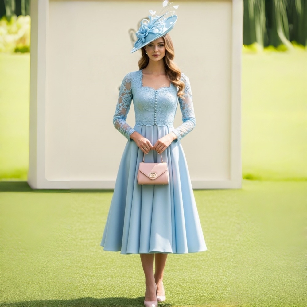 Elegant Mother Of The Bride Groom Dresses Tea Length Satin A-Line Wedding Guest Gowns Lace Appliques Long Sleeves Formal Party Dress 2026 Celebrity We