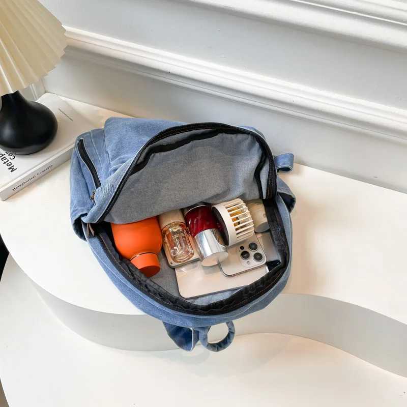 Backpack Large Capacity Denim Backpack Fashion Versatile Multipocket Design Daily Commuter Backpack W251025