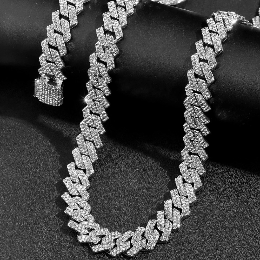 Hip Hop 14MM Prong Cuban Link Chain Necklace Bracelet Iced Out Bling Cuban Chain Rhinestone Chains For Men Punk Rapper Jewelry 251013
