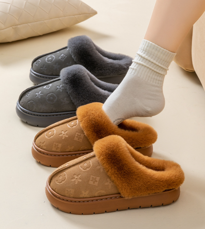 Free shipping Designer Patterned Slippers with Plush Collar & Multi-Color Detail Daily Occasion Wear Fashion Stylish Versatile Trendy