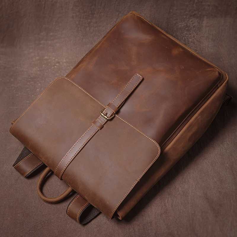 GURO Mens Retro Genuine Leather Backpack Simple Flap Travel Bag Women Natural Cowhide Deluxe Schoolbag Daily Commuter Backpacks W251025