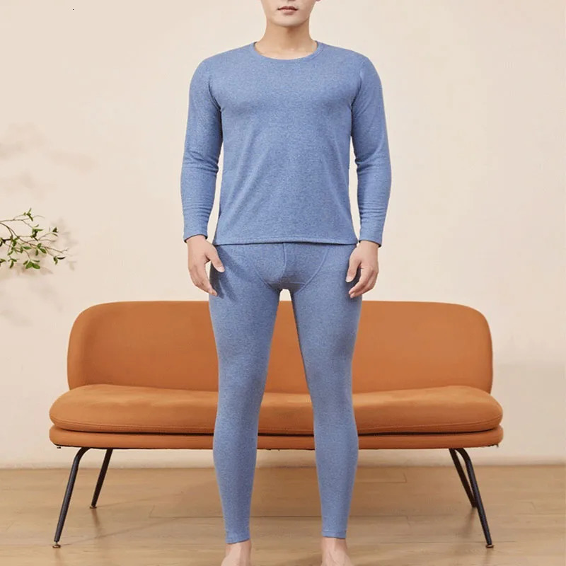 Large Size Xl Men Solid Warm Nonmarking Cashmere Silk Thermal Underwear Set Winter Padded Thickened Autumn Clothes and Trousers 251021
