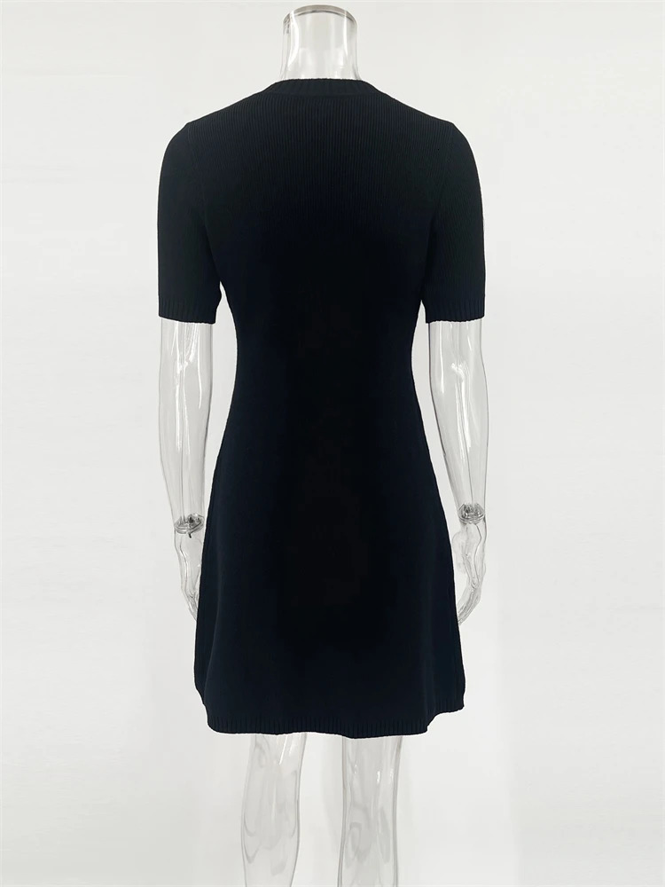 Trendix Elegant Knit Mini Dress Women Street Slim High Waist Short Sleeve Rib Sweater Dresses Vacation Bodycon Knitwear Dress 251023