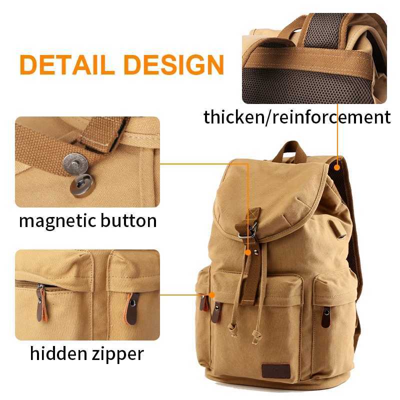 TANGHAO Canvas Backpack Unisex Vintage Casual Rucksack 17inch Laptop Backpack W USB Charging Port Schoolbag Student Mochia W251025