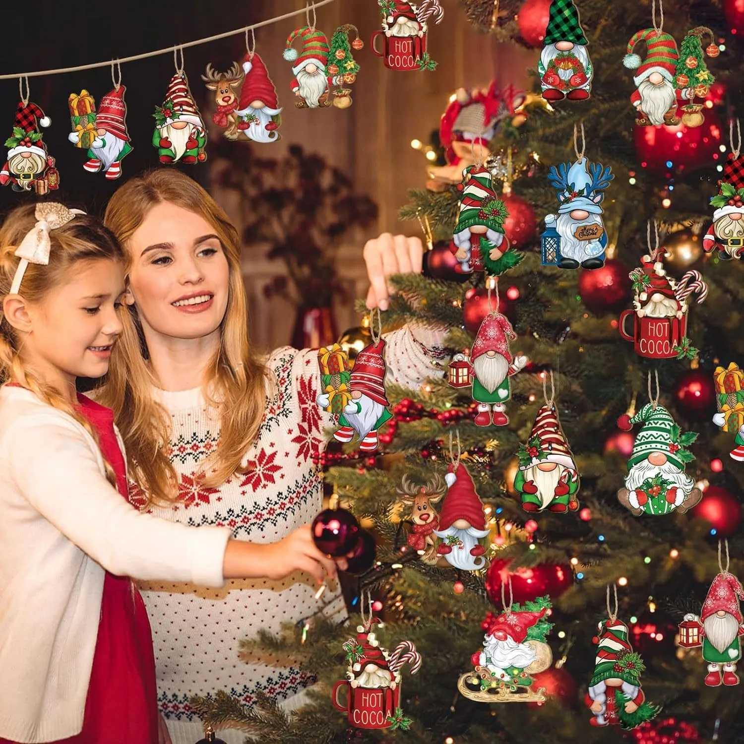 12pcs Christmas Wooden Pendant Xmas Tree Hanging Ornaments 2025 Navidad Party Decoration for Home 2026 New Year Gift C251024