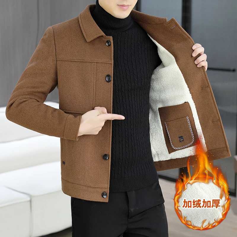 Brand Winter Woolen Jackets Men Thick Warm Lamb Wool Short Trench Coat Solid Color Versatile Casual Business Social OvercoatT251025